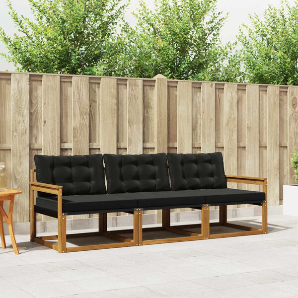 vidaXL Outdoor-Sofagarnitur mit Kissen 3 pcs Nat&uuml;rlich und Schwarz