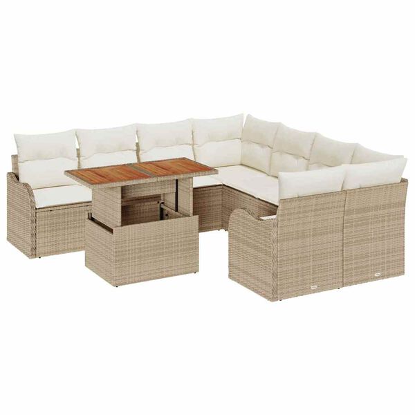 vidaXL Garten-Sofa-Set mit Speicher 9 pcs Beige Poly Rattan
