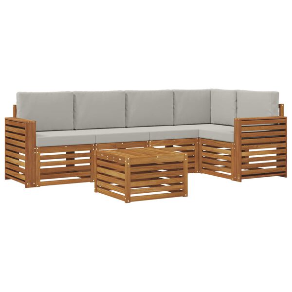 vidaXL Sofagarnituren 6 pcs Nat&uuml;rlich und Hellgrau Massivholz Akazie
