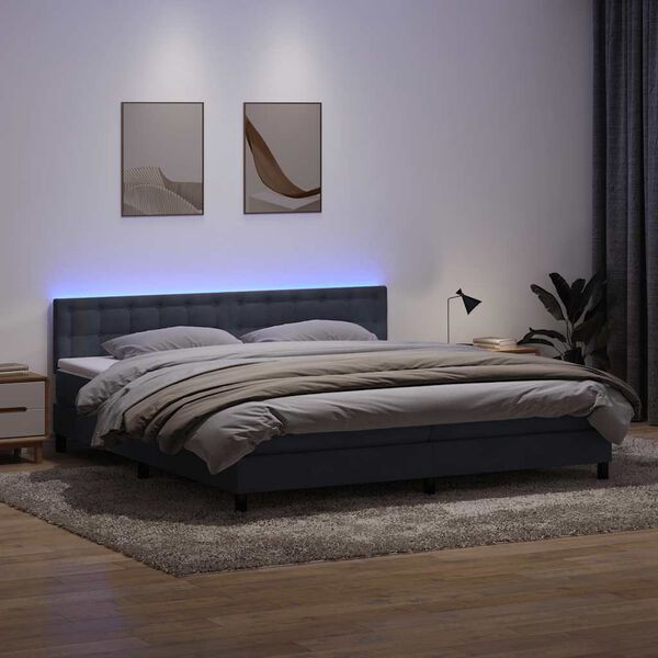 vidaXL Boxspringbett mit Matratze & LED Dunkelgrau 180x210 cm Samt