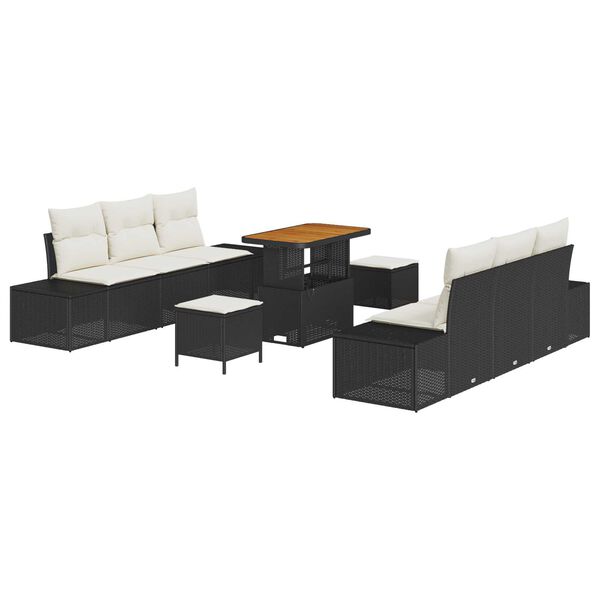 vidaXL Garten-Sofa-Set mit Kissen mit Speicher 9 pcs Schwarz und Creme