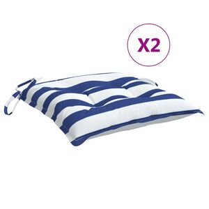 vidaXL Stuhlkissen 2 Stk. Blau & Wei&szlig; Gestreift 40x40x7 cm Stoff