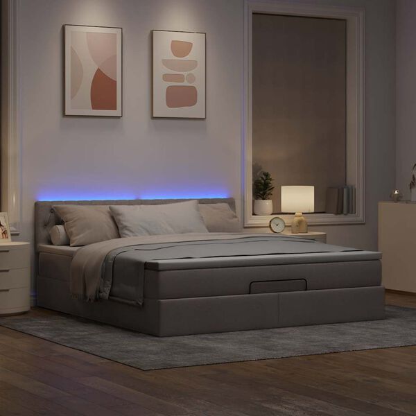 vidaXL Ottomane Bett mit Matratze & LEDs Taupe 180x200 cm Stoff