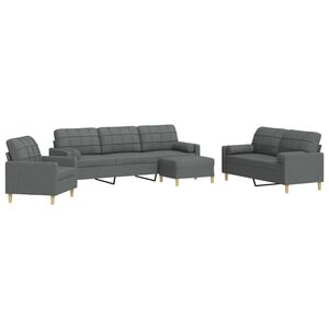 vidaXL 4-tlg. Sofagarnitur mit Fu&szlig;hocker & Dekokissen Dunkelgrau Stoff