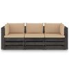 vidaXL 3-Sitzer Outdoor-Sofa mit Kissen Grau Impr&auml;gniertes Kiefernholz