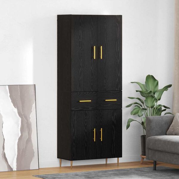 vidaXL Highboard Schwarz Eichen-Optik 69,5 x 34 x 180 cm Holzwerkstoff
