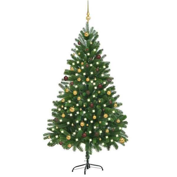 vidaXL Künstlicher Weihnachtsbaum Beleuchtung & Kugeln 210 cm Grün