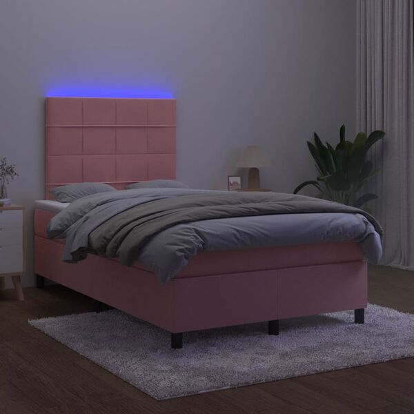 vidaXL Boxspringbett mit Matratze & LED Rosa 120x190 cm Samt