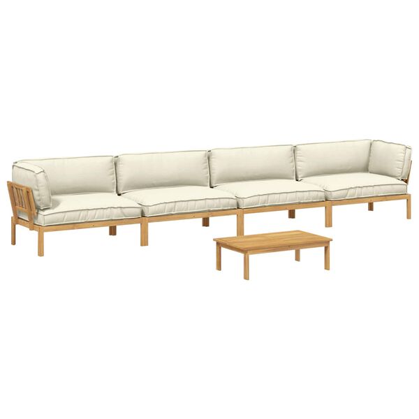 vidaXL Sofa Set mit Kissen Uni 5 pcs Creme Massivholz Akazie