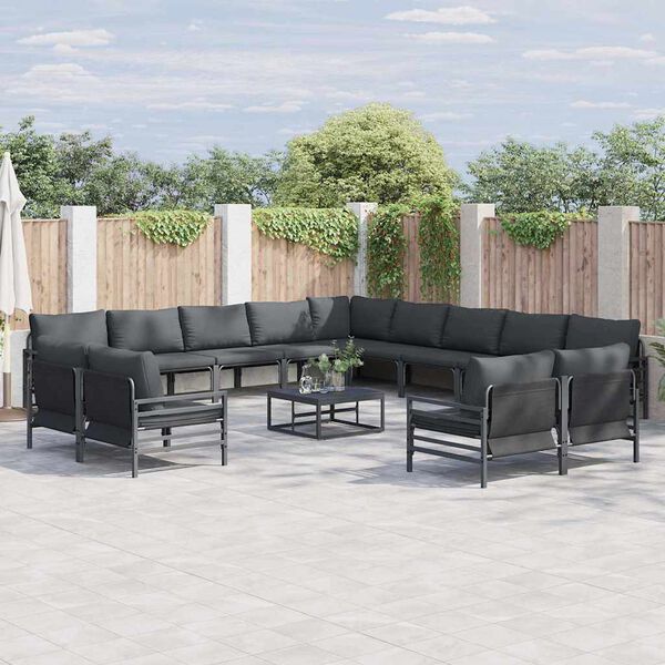 vidaXL Gartensofa-set mit Kissen 14 pcs Schwarz Stahl