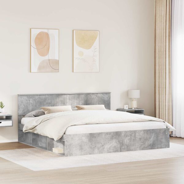 vidaXL Bettrahmen mit Kopfteil Beton 200 x 200 cm Massives Kiefernholz