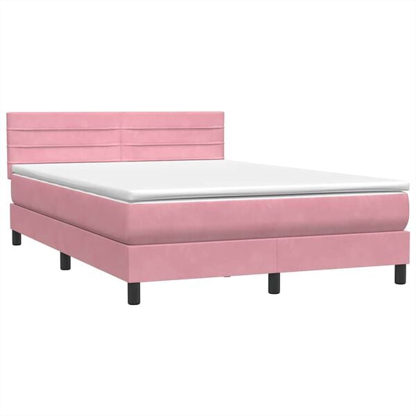 vidaXL Boxspringbett mit Matratze Rosa 140x220 cm Samt