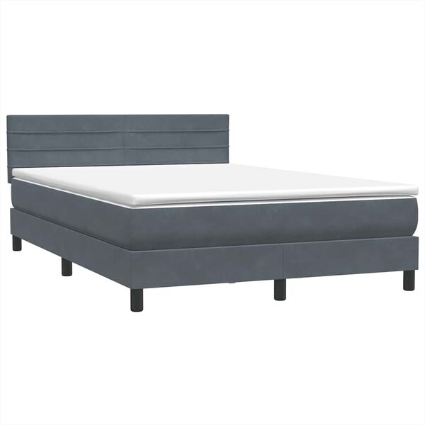 vidaXL Boxspringbett mit Matratze Dunkelgrau 140x220 cm Samt