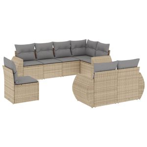 vidaXL 8-tlg. Garten-Sofagarnitur mit Kissen Beige Poly Rattan