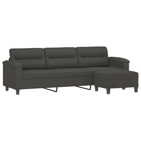 vidaXL 3-Sitzer-Sofa mit Hocker Dunkelgrau 210 cm Mikrofasergewebe