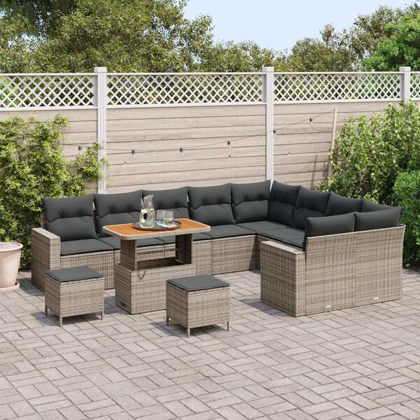 vidaXL Garten-Sofa-Set mit Kissen mit Speicher 12 pcs Grau