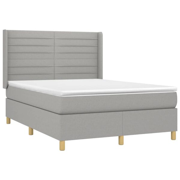 vidaXL Boxspringbett mit Matratze & LED Hellgrau 140x190 cm Stoff
