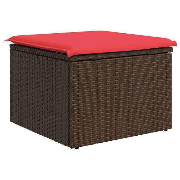 vidaXL Gartenhocker mit Kissen Braun 55x55x37 cm Poly Rattan