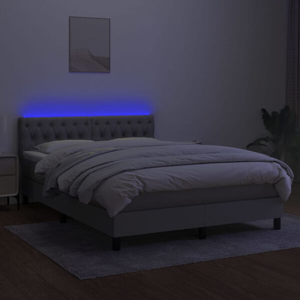 vidaXL Boxspringbett mit Matratze & LED Hellgrau 140x200 cm Stoff