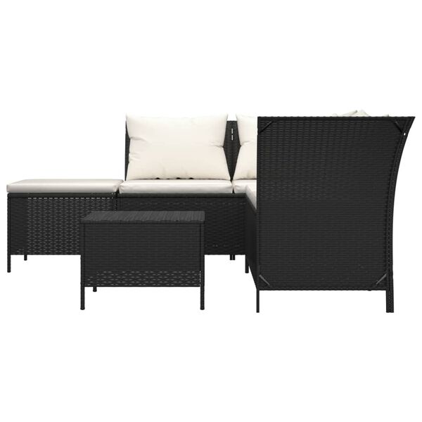 vidaXL 4-tlg. Garten-Lounge-Set mit Kissen Schwarz Poly Rattan