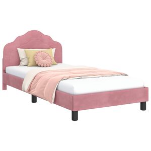 vidaXL Kinderbettgestell mit Kopfteil Rosa 90 x 190 cm Samt