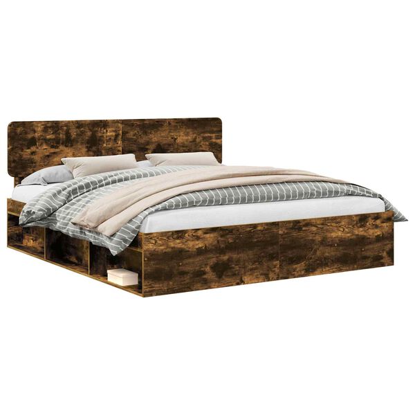 vidaXL Bettrahmen Ger&auml;ucherte Eiche 200 x 200 cm Massives Kiefernholz