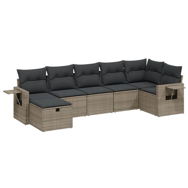 vidaXL 7-tlg. Garten-Sofagarnitur mit Kissen Grau Poly Rattan