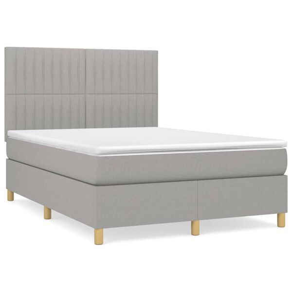 vidaXL Boxspringbett mit Matratze Hellgrau 140x200 cm Stoff
