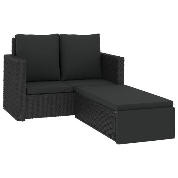 vidaXL 2-tlg. Garten-Lounge-Set mit Auflagen Poly Rattan Schwarz