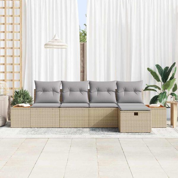 vidaXL Garten-Sofa-Set mit Kissen 5 pcs Beige Poly Rattan