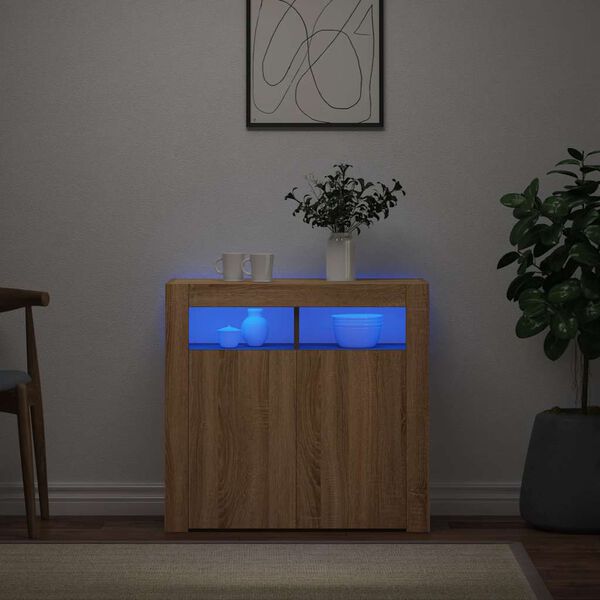 vidaXL Sideboard mit LED-Leuchten Sonoma-Eiche 80x35x75 cm