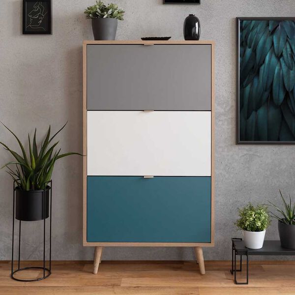 Finori Schuhschrank C-uba 42 Sonoma-Eiche und Dreifarbig