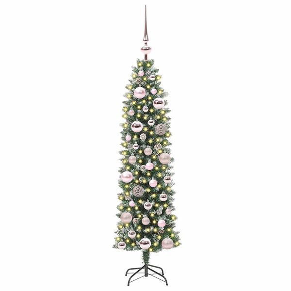 vidaXL Künstlicher schlanker Weihnachtsbaum Grün und Weiß 120 cm
