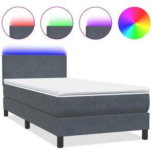 vidaXL Boxspringbett mit Matratze & LED Dunkelgrau 80x220 cm Samt
