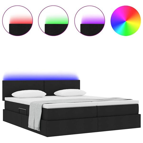 vidaXL Bett mit LED-Lichtleisten Schwarz 180 x 200 cm Stoff
