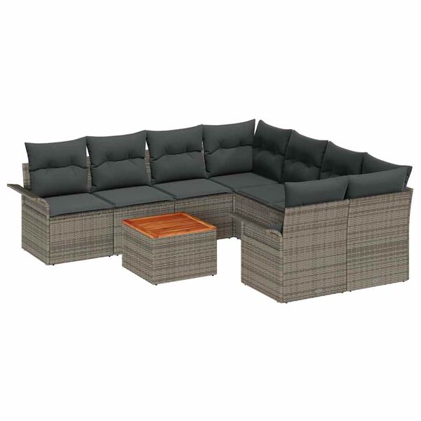 vidaXL Garten-Sofa-Set mit Kissen mit Speicher mit Kissen 9 pcs Grau