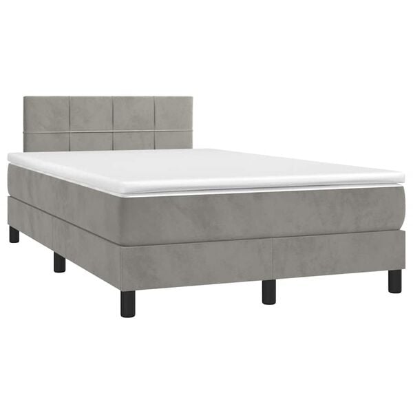 vidaXL Boxspringbett mit Matratze & LED Hellgrau 120x190 cm Samt