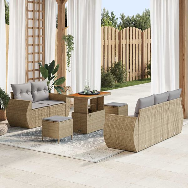 vidaXL Gartensofa-set mit Kissen 8 pcs Beige und Hellgrau Poly-Rattan