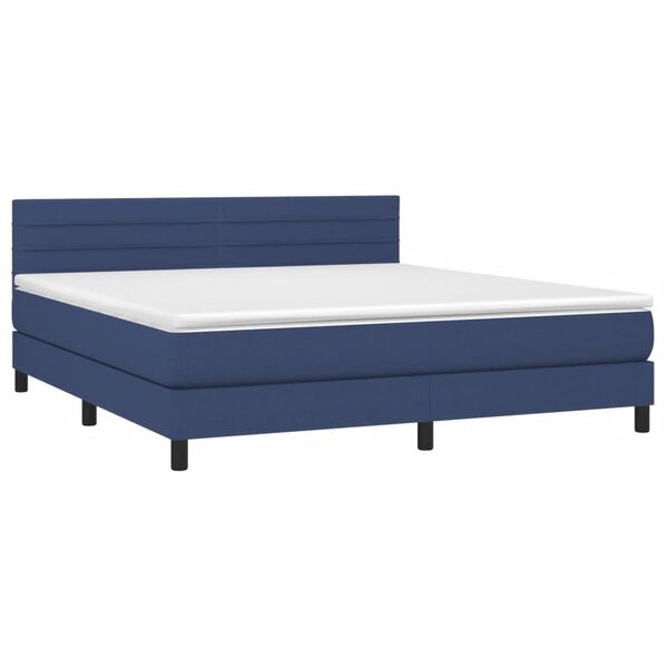 vidaXL Boxspringbett mit Matratze & LED Blau 180x200 cm Stoff