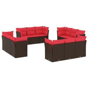 vidaXL 12-tlg. Garten-Sofagarnitur mit Kissen Braun Poly Rattan