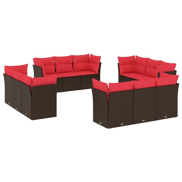 vidaXL 12-tlg. Garten-Sofagarnitur mit Kissen Braun Poly Rattan