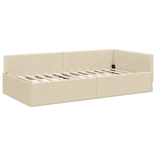 vidaXL Eckbettgestell mit Kopfteil Creme 90 cm x 200 cm Samt