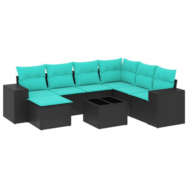 vidaXL 8-teiliges Gartensofa-Set mit Kissen, schwarzes Polyrattan