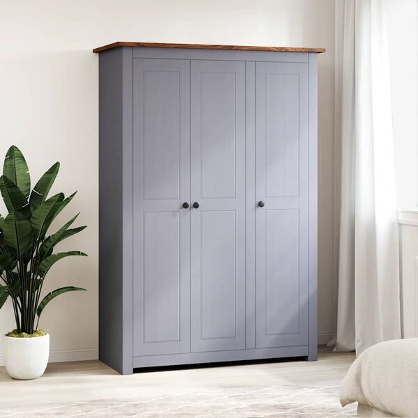 vidaXL Kleiderschrank 3-T&uuml;rig Grau 118&times;50&times;171,5 cm Kiefer Panama Serie