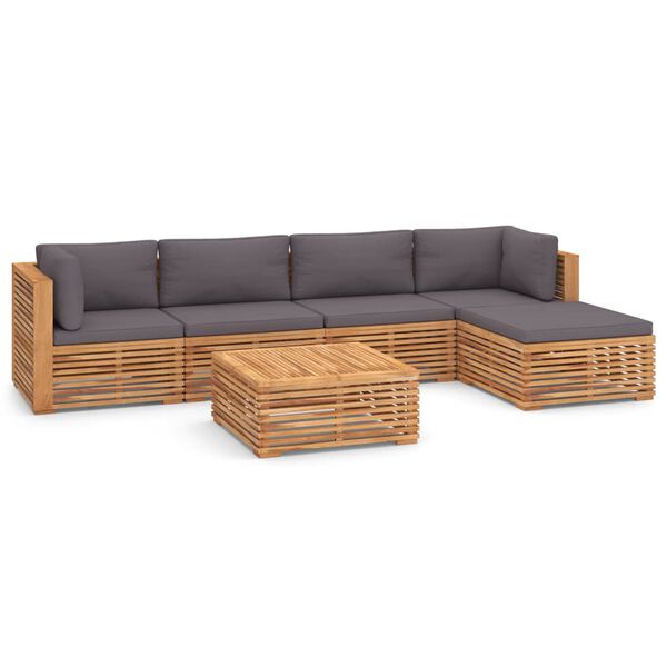 vidaXL 6-tlg. Garten-Lounge-Set mit Dunkelgrauen Kissen Teakholz