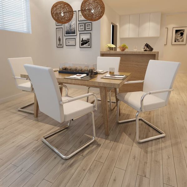 vidaXL Freischwinger 4 Stk. Wei&szlig; Kunstleder