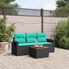 vidaXL 4-teiliges Gartensofa-Set mit Kissen, schwarzes Polyrattan