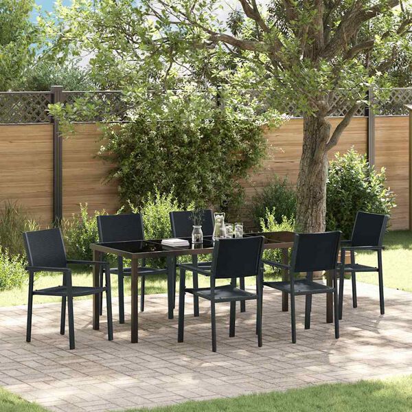 vidaXL Garten Essgruppe 7 pcs Schwarz Pulverbeschichteter Stahl