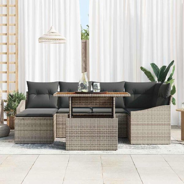 vidaXL Garten-Sofa-Set mit Speicher 7 pcs Grau Poly Rattan
