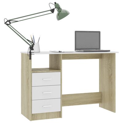 vidaXL Schreibtisch mit Schubladen Weiß Sonoma-Eiche 110x50x76 cm